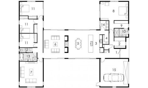 H Shaped House Plans Layout, H Shaped House Plans, H Shaped House, House Plans Layout, Kim House, Atrium House, Open Floor House Plans, Welcome To My House, Home Design Floor Plans