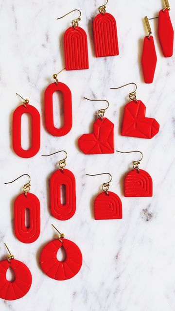 Polymer Clay Red Earrings, Red Clay Earrings, Red Polymer Clay Earrings, Christmas Clay Earrings, Clay Accessories, Diy Earrings Polymer Clay, Earrings Polymer, Valentines Earrings, Christmas Clay