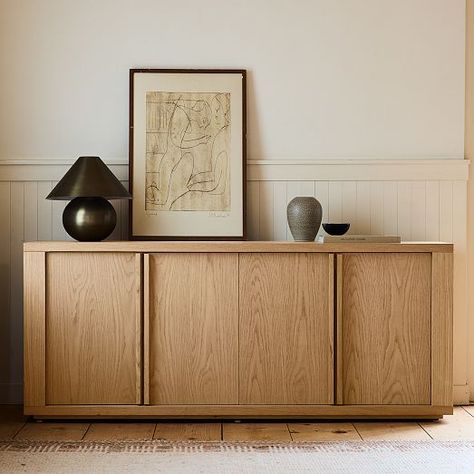 The Winter Collection | West Elm Oak Media Console, Modern Buffet Table, Wood Media Console, White Oak Veneer, Modern Buffet, Mission Bay, Buffet Tables, Modern Storage, Media Console