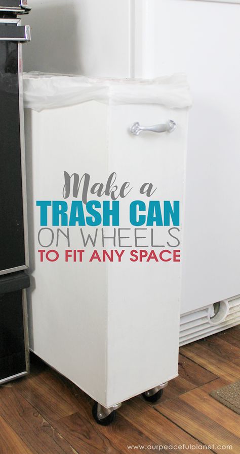 Can't find a large enough kitchen trash can to fit a space? You can make one on wheels to fit any spot! All you need are a few simple supplies and tools Kitchen Garbage Can Storage, Garbage Can Storage, Kitchen Garbage Can, Trash Can Cabinet, Kitchen Garbage, Kitchen Trash Can, Tall Kitchen, Small Kitchen Organization, Kitchen Trash