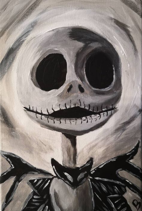 Jack Skellington Acrylic Painting, Creepy Halloween Paintings, Gothic Canvas Painting Ideas, Halloween Painting Acrylic, Black Canvas Halloween Painting, Creepy Painting Ideas On Canvas, Pairing Ideas On Canvas, Scary Canvas Painting, Scary Painting Ideas On Canvas