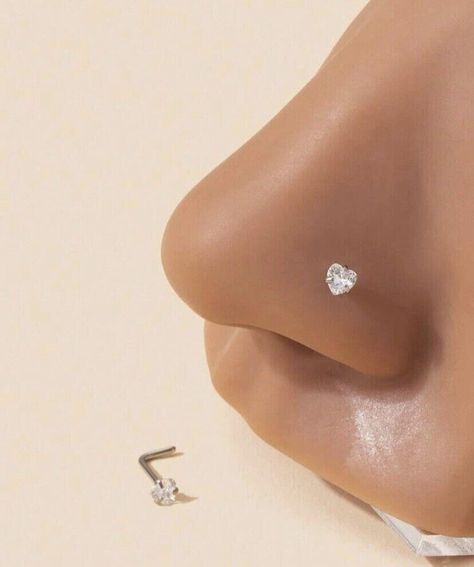 Silver nose stud - silver cubic zirconia crystal heart nose piercing  | eBay Heart Stud Nose Piercing, Nose Ring Aesthetic Stud, Aesthetic Nose Piercing Stud, Cute Nose Rings Studs, Cool Nose Rings, Piercing Vision Board, Piercing Ideas Nose, Heart Nose Piercing, Nose Piercing Silver