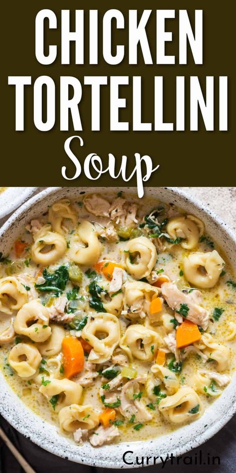 creamy chicken tortellini soup in a bowl Chicken Tortalini Soup, Chicken Tortilini Soup, Chicken Tortillini Soup, Creamy Chicken Tortellini Soup, Creamy Chicken Tortellini, Juicy Shredded Chicken, Cheese Tortellini Soup, Easy Creamy Chicken, Creamy Tortellini Soup