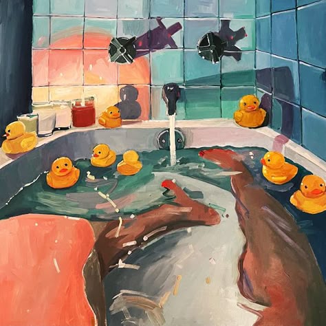 Mystery Painting, Painting Vibes, What The Water Gave Me, Bathroom Paintings, Academia Aesthetic Outfit, Surreal Painting, Painting Demo, Bath Art, New Mommy