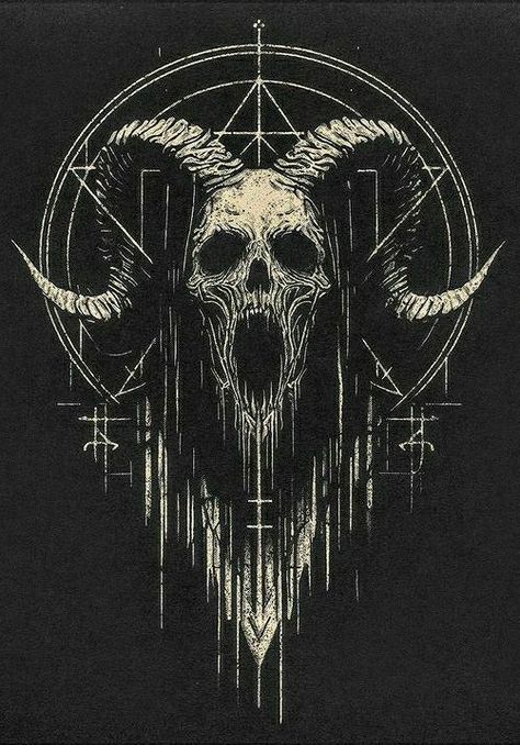 Dark Capricorn Art, Satanic Goth Aesthetic, Dark Occult Tattoo, Satanic Goat Skull Tattoo, Occult Tattoo Ideas, Black Entity, Occult Art Dark, Abstract Dark Art, Demonic Skull