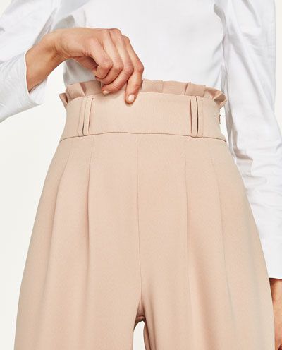 Zara Tailored High-waist Bottoms, Luxury Zara High-waisted Pants, Elegant High-waisted Zara Dress Pants, Zara Neutral High-waisted Pants, Zara High-waisted Pants With Button Closure, Zara United States, Office Wear, Trousers Women, Bucket Bag