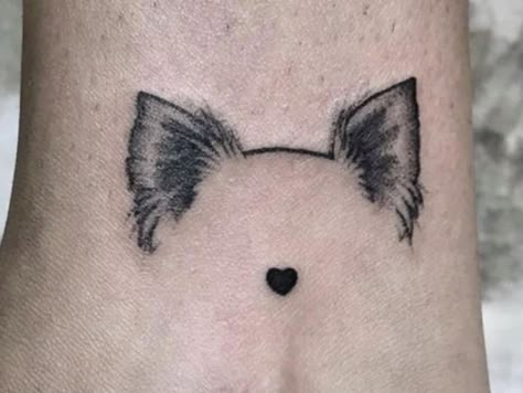 Dog Ear Tattoo Placement, Tattoos Whimsical, Dogs Tattoo Ideas, Dog Ear Tattoo, Small Words Tattoo, Puppy Tattoo, Small Dog Tattoos, Tattoos Dog, Whimsical Tattoos