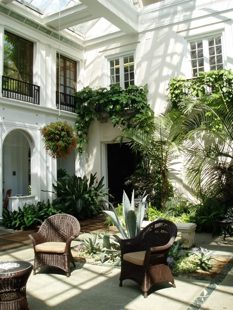 This gorgeous covered courtyard could be indoor or outdoor, depending on the location and number of windows. Indoor Courtyard, Courtyard Design, Casas Coloniales, Patio Interior, Courtyard House, Courtyard Garden, Outdoor Rooms, Casas De Ensueño, Back Porch