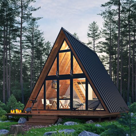 Design Case Mici, A Frame Cabin Plans, Triangle House, Frame House Plans, Wooden House Design, A Frame House Plans, A Frames, Frame Cabin, Weekend House