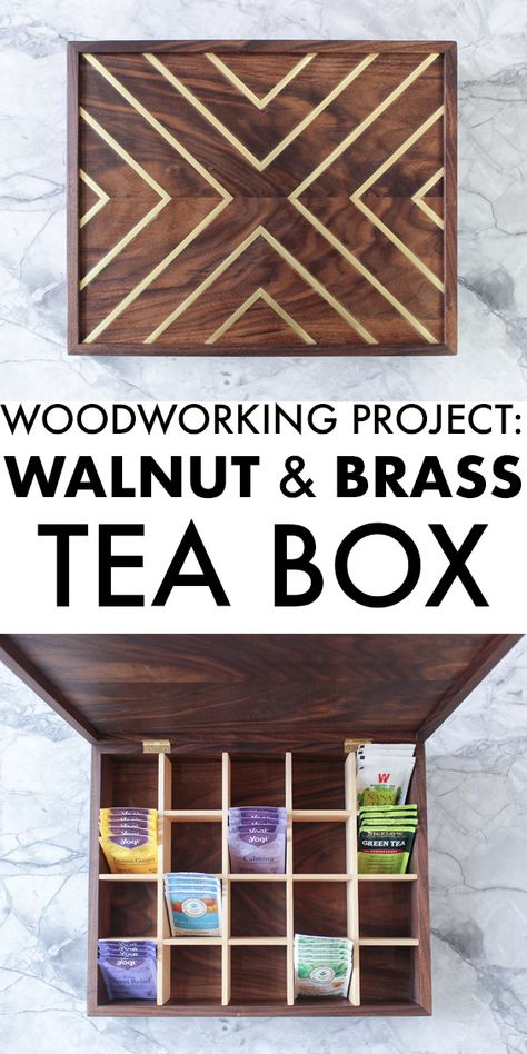 Diy Tea Box Wood, Wooden Tea Box Diy, Tea Boxes Ideas, Wooden Tea Box Ideas, Tea Box Ideas, Tea Box Diy, Tea Box Design, Wood Tea Box, Wood Box Design