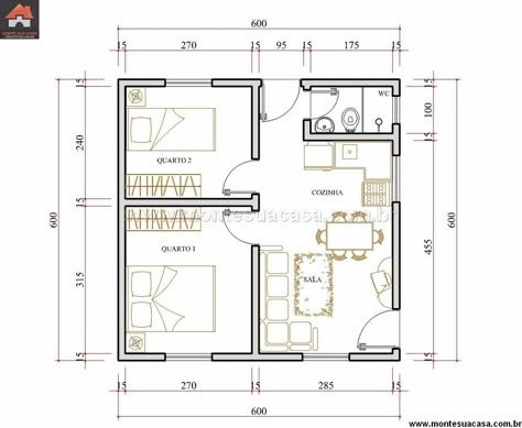 Two Bedroom House Design, Little House Plans, Two Bedroom House, 2 Bedroom House Plans, Small House Floor Plans, Building Plans House, Apartment Floor Plans, House Plan Gallery, Cabin House Plans