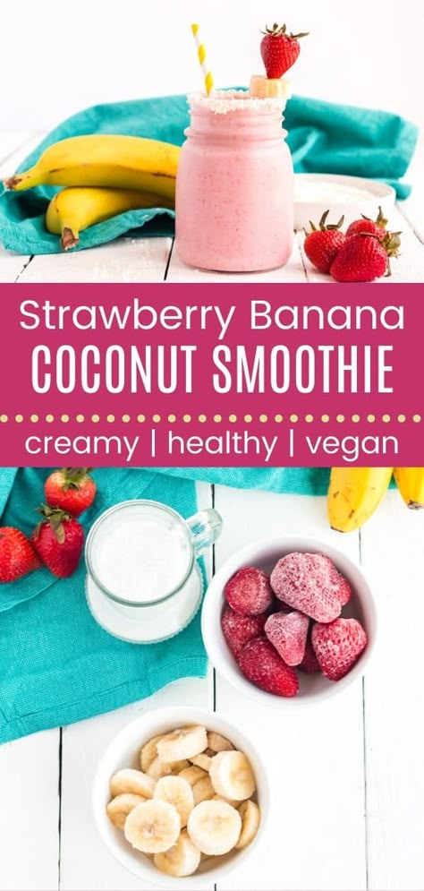 Strawberry Banana Smoothie with Coconut Milk - a rich and creamy smoothie that makes a satisfying breakfast or snack! You won't believe you only need three ingredients, and it's gluten free and dairy free! Coconut Milk Smoothie Recipes, Quick Healthy Smoothies, Non Dairy Smoothie, Strawberry Banana Smoothie Recipe, Smoothie With Coconut, Healthy Smoothies Recipes, Coconut Water Smoothie, Gluten Free Smoothie, Free Smoothie Recipes