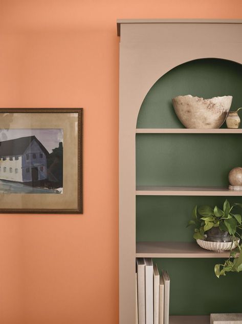 Cheer Up Any Space With These Designer-Approved Orange Paint Colors Mango Paint Color, Sw Persimmon Paint, Light Orange Walls Bedroom, Tangerine Paint Color, Orange Bedroom Walls Paint Colors, Persimmon Sherwin Williams, Persimmon Paint Color, Light Orange Paint Colors, Light Orange Paint