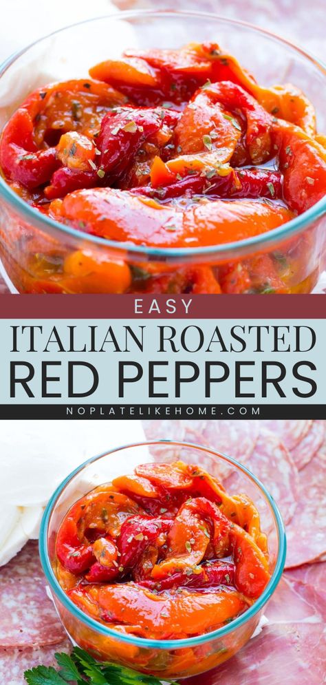 Here's an appetizer for dinner that's gluten-free, vegan, and vegetarian! It's also an easy side dish recipe. With their delicious taste, these Italian Roasted Red Peppers are sure to be a hit. Everyone will love these roasted peppers! Pickled Roasted Red Peppers, Roasted Pepper Recipes, Roasted Red Peppers Recipes, Italian Peppers, Capsicum Recipes, Red Pepper Recipes, Roasted Capsicum, Pepper Recipes, Italian Roast