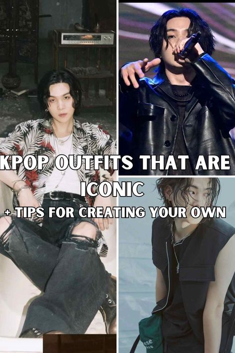 17 Kpop Outfits That Are Iconic + Tips For Creating Your Own - ljanestyle K Pop Costume, Iconic Skz Outfits, What I Would Wear If I Was A Kpop Idol, Bts Outfits Concert, Kpop Costumes Ideas, Kpop Style Inspired Outfits, Kpop Clothes Inspired Outfits, Iconic Kpop Outfits, The Real Ateez Outfit Inspired