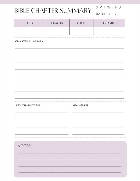 Printable Bible Study Template, Bible Chapter Summary Worksheet, Bible Study Journal, Faith Journal Bible Journal Template, Summary Worksheet, Free Bible Study Printables, Prayer Journal Template, Printable Bible Study, Bible Study Worksheet, Church Notes, Bible Study Template, Bible Journaling Printables