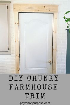 Trim On Doorways, Trim Diy Baseboard, Simple Farmhouse Door Trim, 1x4 Trim Baseboards Stained, Easy Baseboard Trim Ideas, Farmhouse Style Trim And Baseboards, Farmhouse Ceiling Trim Ideas, Trim Around Interior Doors, Door Frame Trim Ideas