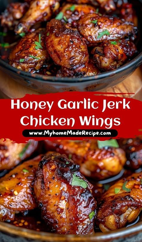 Savor the flavor of Honey Garlic Jerk Chicken Wings—air-fried and gluten-free for a crispy, spicy treat! These wings are perfect for game day or a flavorful weeknight dinner!

Hashtags:
#HoneyGarlicJerkWings #AirFried #GlutenFree #ChickenWings #SpicyRecipes #GameDayFood #HealthySnacks #EasyDinner #FlavorfulEats #FoodieDelight Best Wing Flavors, Chicken Wing Dinner Recipes, Best Recipe For Chicken Wings, Wings Dinner Meals, Honey Jerk Turkey Wings, Jerk Fried Chicken, Chicken Wing Marinade Air Fryer, Honey Recipes Dinner, Air Fry Dinner