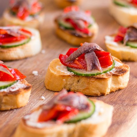 Anchovy Hors d’ Oeuvres Recipe - (5/5) Easy To Make Appetizers, Appetizers For A Crowd, Baked Ziti, Hors D'oeuvres, How To Double A Recipe, Happy Foods, Roasted Peppers, Snacks Appetizers, Most Popular Recipes