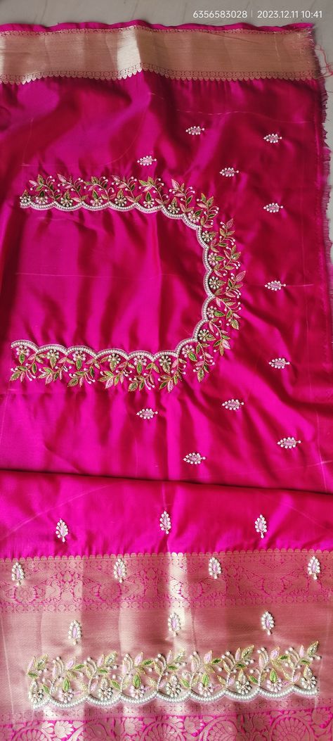 Magam Work Blouses Latest Simple Thread Work, Computer Works For Blouses, Langa Jacket Maggam Work, System Work Blouse Designs, New Model Maggam Work Designs, Bridal Blouse Front Neck Designs Latest, Maggam Work Blouse Designs Simple Short Hands, Maggamwork Blouses Latest Simple, Pink Blouse Computer Work Designs