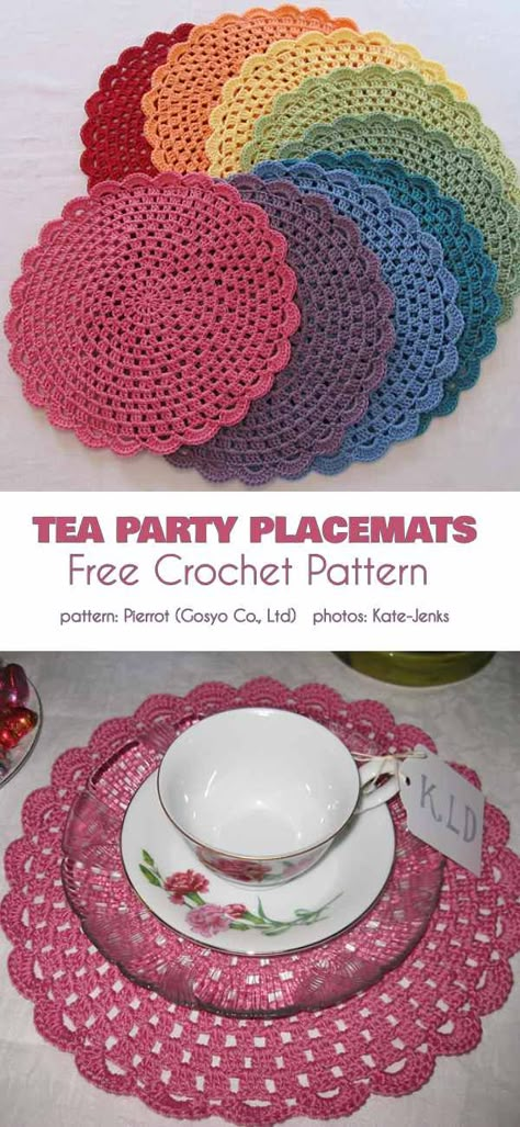 Tea Party Placemats Free Crochet Pattern #freecrochetpatterns #crochetdoilypattern #crochetplacemat Placemats Crochet Patterns, Crochet Table Mat Free Pattern, Crochet Oval Placemats Free Pattern, Crochet For The Home Free Patterns, Free Crochet Home Decor Patterns, Crochet Placemats Free Pattern, Crocheted Placemats, Placemat Patterns, Crochet Placemat