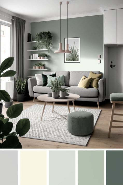 Living Room Color Combination, Sage Green Living Room, Green Living Room Decor, Grey Sofa Living Room, Room Color Combination, Color Palette Living Room, Living Room Wall Color, Room Wall Colors, Living Room Color Schemes