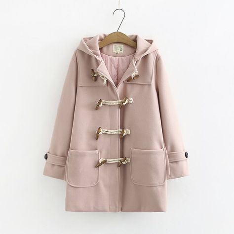 Aigan - Hooded Toggle Coat | YesStyle Navy Blue Coat, Toggle Coat, Clothing Winter, Autumn Clothing, Pink Coat, Hoodie Coat, Blue Coats, Button Jacket, Fall Coat