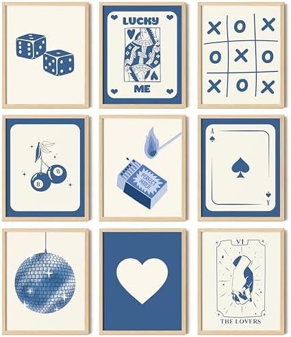 97 Decor Blue Lucky Poster - Playing Card Wall Art, Poker Room Decor, Blue Trendy Wall Art, Funky Posters Aesthetic Pictures, Retro Ace Prints Queen of Hearts Decor for Bedroom (8x10 UNFRAMED) Bedroom Decor Posters Aesthetic, Blue Aesthetic Posters For Bedroom, Wall Posters Aesthetic Blue, Aesthetic Blue Bedroom Ideas, Blue Decor Aesthetic, Posters For Room Blue, Room Decor Blue Aesthetic, Trending Wall Art 2024, Room Posters Blue