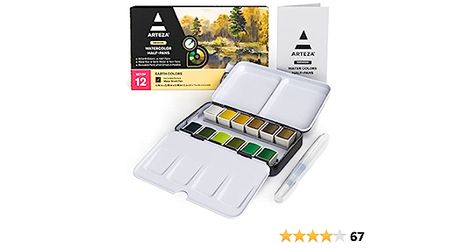 Amazon.com: ARTEZA Watercolor Paint Set with Water Brush, 12 Watercolor Half Pans in Earth Tones, Semi Moist, Art Supplies for Painting Stunning Landscapes : Arts, Crafts & Sewing Arteza Watercolor, Paint Realistic, Water Brush Pen, Earth Tone Color, Watercolor Paint Set, Water Brush, Watercolor Set, Metal Containers, Ocean Colors