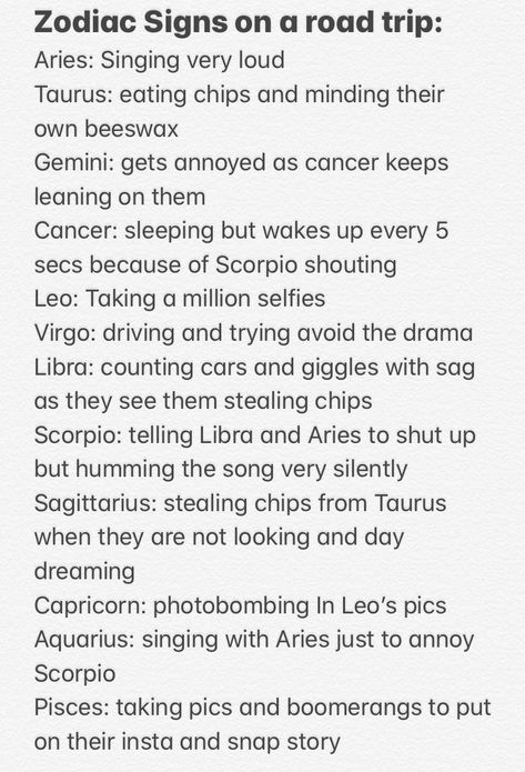 How Aries Sees The Signs, How Aquarius Sees The Signs, How Capricorn Sees The Signs, Zodiac Signs On A Road Trip, Zodiac Signs Scenarios, Fire Signs Zodiac, Zodiac Scenarios, Zodiac Signs Tumblr, Capricorn Things