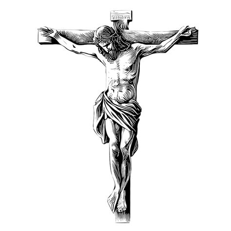 Fine Line Sleeve, Jesus Sketch, Frank Album, Cross With Jesus, Bible Tattoos, Jesus Tattoo, Cross Tattoo, Premium Vector, Jesus Christ