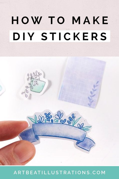 Diy Watercolor Stickers, How To Do Stickers At Home, Handmade Stickers Ideas, How To Make Your Own Stickers, Home Made Stickers Diy, Diy Journal Supplies, How To Make Stickers Homemade, Handmade Stickers Diy, Diy Stickers Homemade