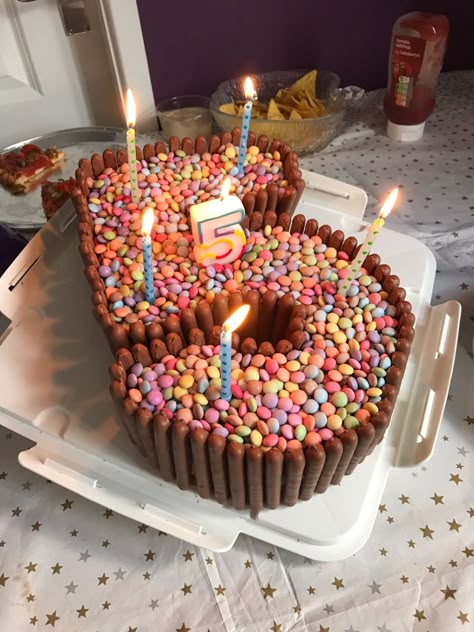 Number 5 smarties birthday cake Number 5 Paw Patrol Cake, 5 Shape Birthday Cake, Smartie Birthday Cake, 5year Birthday Cake, Number 5 Rainbow Cake, Number 5 Birthday Cake Boys, Rainbow Cake Smarties, 6 Shaped Birthday Cake, Number 5 Cake For Boys