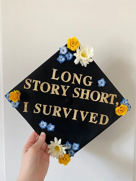 Taylor Swift Graduation Cap, Taylor Swift Graduation, Long Story Short I Survived, Funny Graduation Caps, Creative Graduation Caps, Nurse Graduation Cap, College Grad Cap Ideas, Grad Cap Decorated, Graduation Cap Decoration Diy