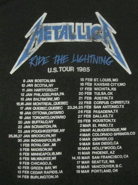 ~R.T.L. TOUR -- 1985~ Metallica Tour, Metallica Vintage, Metallica Concert, Metallica Band, Electric Chair, Metallica Shirt, Painting Board, Wall Pics, Cliff Burton