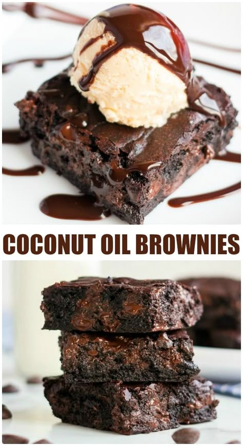 Coconut Oil Dark Chocolate Brownies are made with coconut oil instead of butter. Only 6 simple ingredients in these "from scratch" brownies - give them a shot! | www.persnicketyplates.com Coconut Oil Dessert Recipes, Coconut Oil Dessert, From Scratch Brownies, Coconut Oil Brownies, Scratch Brownies, Oil Brownies, Coconut Oil Chocolate, Cookie Recipes From Scratch, Dark Chocolate Brownies