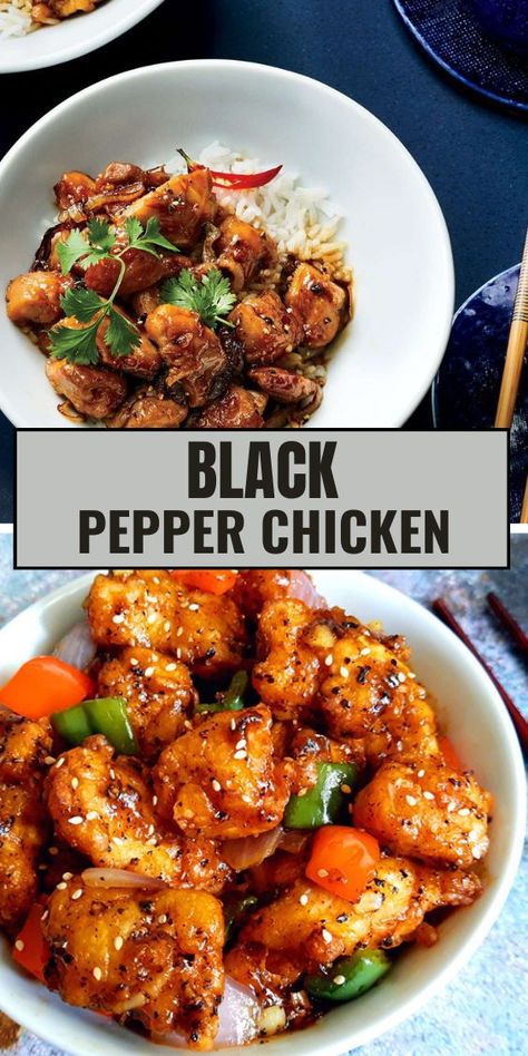 Simple & Peppery Perfection! Black Pepper Chicken delivers a classic and flavorful stir-fry with juicy chicken, tender veggies, and a bold black pepper sauce. Perfect for a quick and easy weeknight meal! Hot Pepper Chicken Chinese, Chinese Black Pepper Chicken, Black Pepper Chicken Chinese, Chinese Pepper Chicken, Easy Black Pepper Chicken, Bacon Dinner Recipes, Black Pepper Chicken Recipe, Chicken Stir Fry Sauce, Diet Lunch Recipes