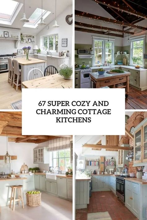 super cozy and charming cottage kitchens cover Stone Cottage Homes Interiors, Kitchen With Stained Cabinets, Dark Stone Countertops, Cottage Interiors Kitchen, White Retro Kitchen, Retro Kitchen Design, Miners Cottage, White Cottage Kitchen, Cottage Kitchen Renovation