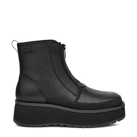 Explore urban adventures in luxurious style with these women's Ugg Cityfunc black winter boots. Featuring water-resistant leather upper, these round toe boots have rear pull tab made from 100% recycled polyester fibers for sustainability and front zipper closure for easy wear and a secure fit. Textile lining made of 49% polyester and 51% UNIFI REPREVE recycled polyester, molded EVA footbed, and peppermint-based anti-odor treated sockliner keep your feet comfortable and fresh all day long. Lightw Women’s Winter Boots, Winter Boots 2024, Round Toe Boots, Black Winter Boots, Ski Season, Rounded Toe Boots, Fashionable Outfits, Toe Boots, Winter Boots Women