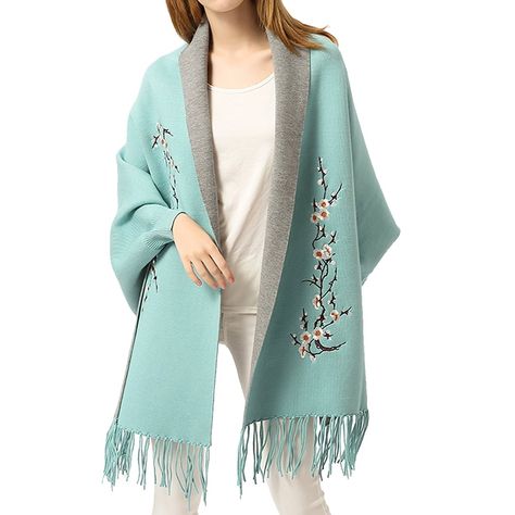 Embroidery Cloak, Wear Shawl, Scarf Tassels, Wrap Fashion, Women Embroidery, Winter Shawl, Cashmere Poncho, Poncho Shawl, Fashion Scarves