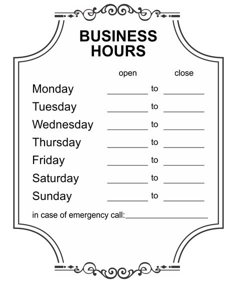 Printable Business Hours Signs Business Hours Template, Business Hours Sign Template, Office Hours Sign, Small Bissiness, Store Hours Sign, Business Hours Sign, Emergency Contact List, Meeting Template, Printable Forms