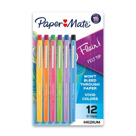 Paper Mate Flair Felt Tip Pens, Medium Point (0.7mm), Assorted Colors, 12 Count | Walmart (US) Flare Pens, Papermate Flair Pens, High School Supplies, Writing Planner, Free Mail Order Catalogs, Colorful Pens, Paper Mate Flair, Felt Tip Pens, Drawing Materials