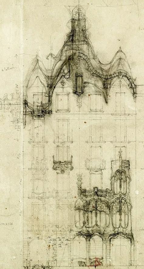 Dream House Sketch, Gaudi Art, Gaudi Architecture, Antonio Gaudí, Casa Batlló, Building Drawing, House Sketch, Architecture Design Drawing, Antoni Gaudi