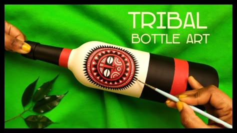 Tribal Bottle Art Traditional Bottle Art, Art On Glass Bottle, Office Reference, Bottle Paintings, Beer Bottle Art, Bottles Decoration Diy, Bottle Art Projects, Mdf Art, Lady Painting