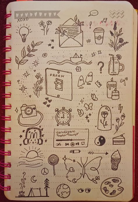 doodles aesthetic Small Easy Doodles Aesthetic, Aesthetic Simple Doodles, Diary Ideas Aesthetic Doodle, Junk Journal Doodles, Scrapbook Drawing Ideas Doodles, Cute Doodle Page, Diary Doodles Ideas, Scrapbook Doodles Ideas, Doodle Page Aesthetic