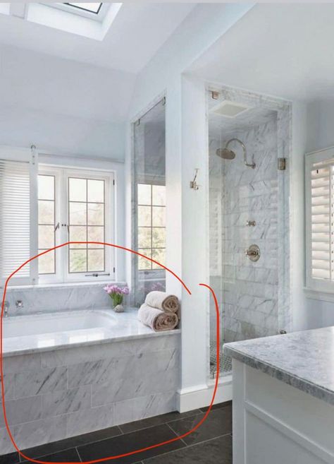 Undermount Tub Surround deck with a slab or large tile? please help! Undermount Tub, Tub Skirt, Tub Surround Ideas, Black Shower Doors, Tile Tub Surround, Marble Tub, Beautiful Bathroom Designs, Tub Surround, Bathroom Remodel With Tub