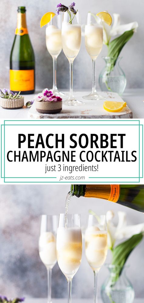 champagne cocktails in 3 glasses with a champagne bottle Shampine Drink, Pretty Champagne Drinks, Champagne Summer Drinks, Easter Champagne Drinks, Tropical Champagne Cocktail, Signature Champagne Cocktail, Champagne Problems Cocktail, Fancy Champagne Drinks, Eras Drinks