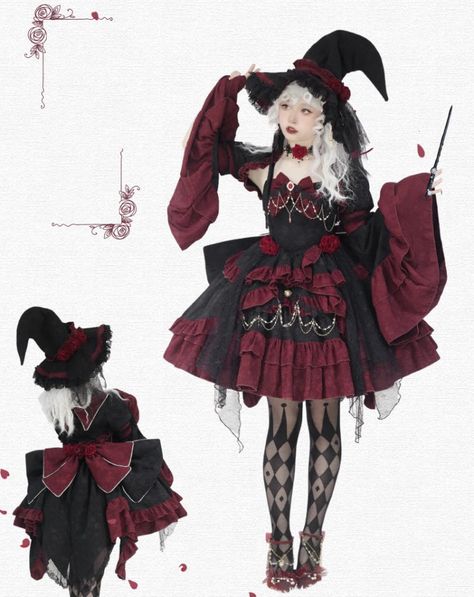 【-The Rose Witch-】 #GothicLolita #Halloween Top Wear and Jumper Dress Set ◆ Shopping Link >>> https://lolitawardrobe.com/the-rose-witch-gothic-lolita-top-wear-and-jumper-dress-set_p7935.html Witch Art Outfit, Cute Witch Dress, Witch Dress Aesthetic, Cute Witch Outfits, Witch Dresses, Cute Witch Costume, Vampire Outfit, Clothes Uniform, Witch Outfits