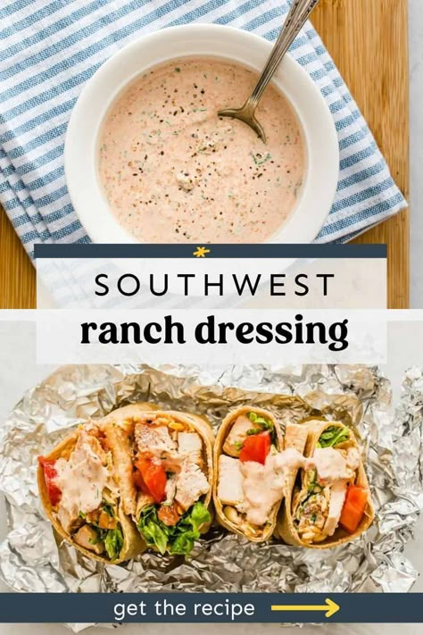 A little creamy, a hint of spicy, and 100% delicious, this homemade Southwest Ranch Dressing takes minutes to throw together and is super versatile. Use it as a dip, sauce, or salad dressing. Find more delicious salad dressings and dip recipes at Thriving Home. Easy Southwest Ranch Dressing, Southwest Ranch Dressing Recipe, Southwest Ranch Dressing, Ranch Salad Dressing Recipes, Citrus Salad Dressing, Taco Salad Dressing, Spicy Ranch Dressing, Healthy Ranch Dressing, Southwest Ranch