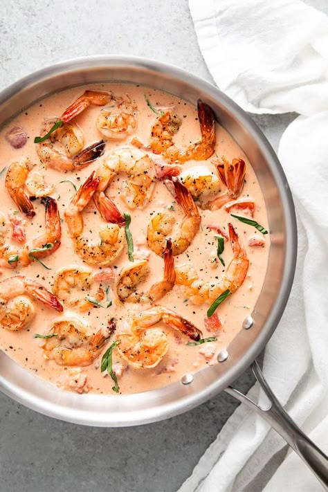 Tomato Basil Cream Sauce, Basil Cream Sauce, Tilapia Fish Recipes, Keto Fish, Flavorful Shrimp, Fish Recipes Baked, Tinned Fish, Shrimp Dinner, Easy Seafood